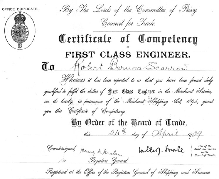 First Engineers Certificate of Competency